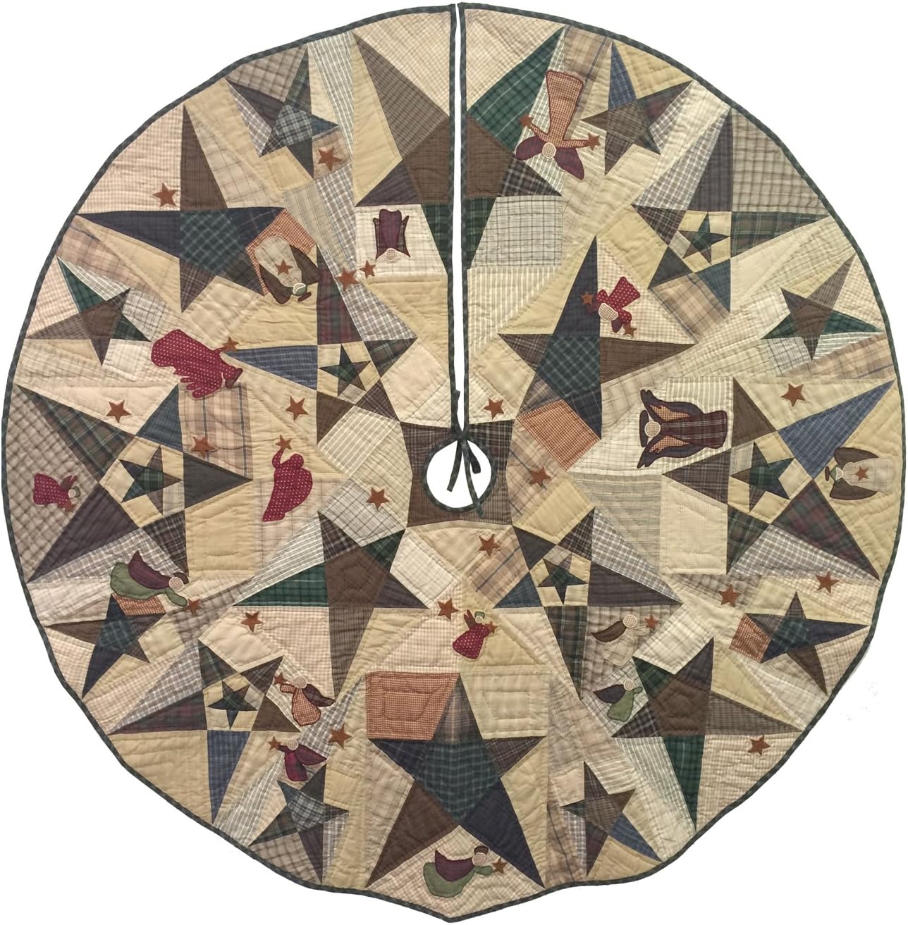 Amazon Com Primitive Star With Angels Quilted Christmas Tree Skirt 60 Inches Round 100 Cotton Handmade Hand Quilted Appliqued Embroidered Heirloom Quality Home Kitchen