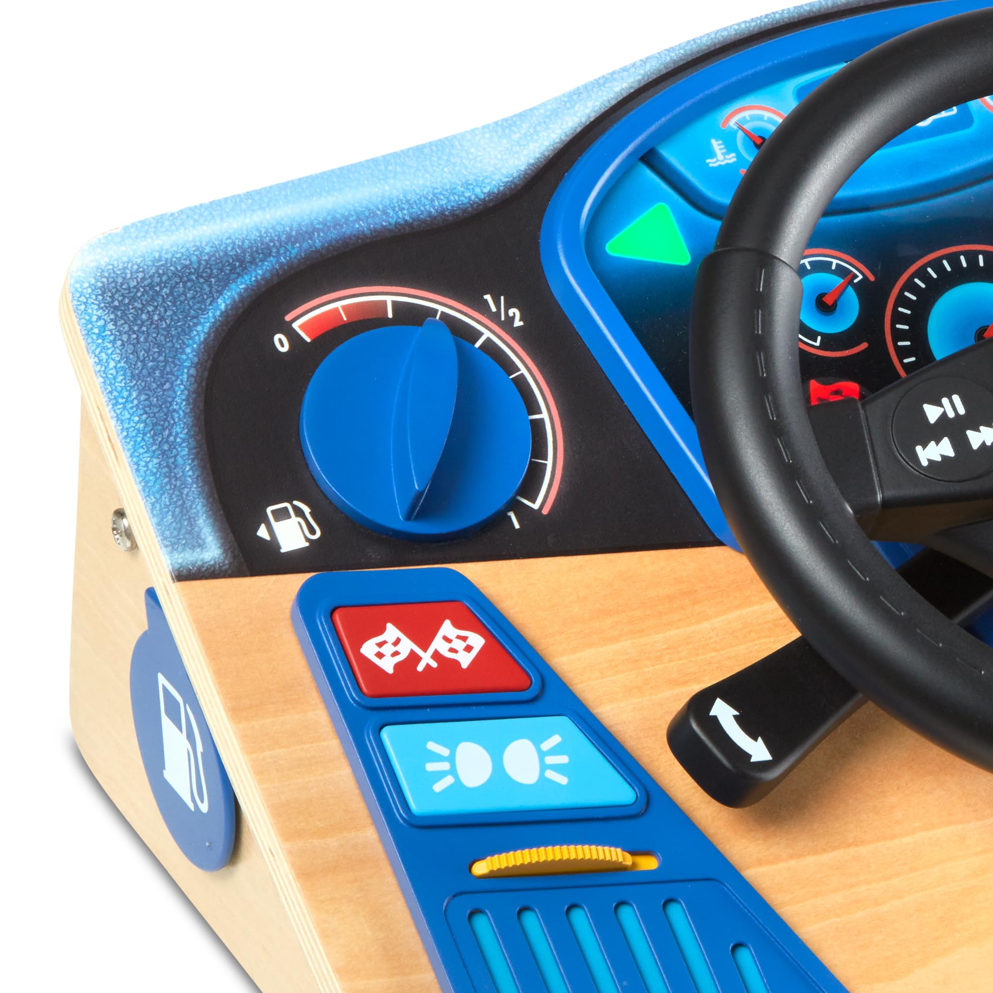 Melissa & Doug Vroom & Zoom, Interactive Wooden Dashboard, Racing Car Steering Wheel Toy, Lights & Sounds, Preschool Learning Toys for Girls & Boys 3+ - FSC Certified