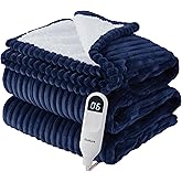 Bedsure GentleSoft Electric Blanket Twin - Soft Ribbed Flannel Heated Blanket, Heating with 10 Time Settings, 6 Heat Settings, and 8 hrs Timer Auto Shut Off, Gifts for Grandma (62x84 inches, Navy)