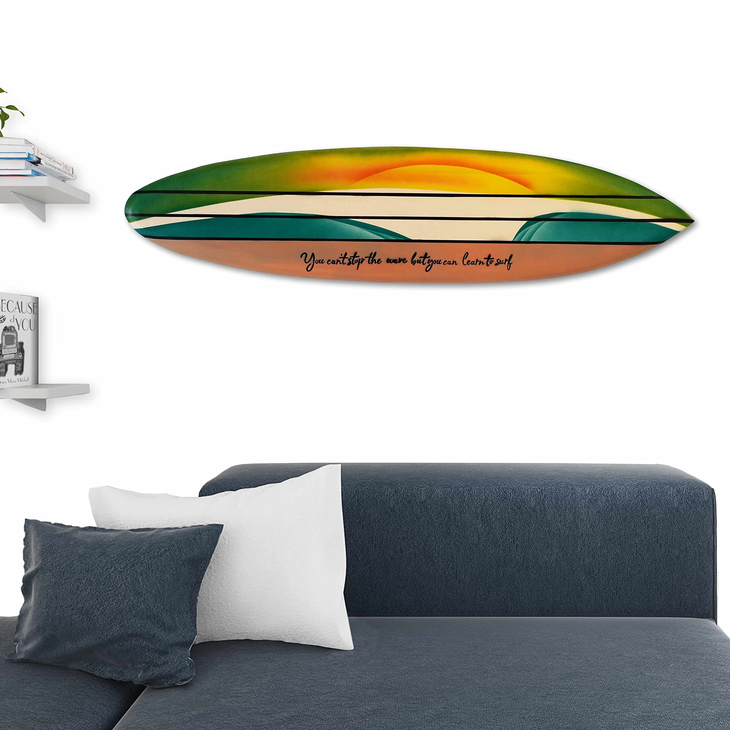 ZINELLO DESIGN - Handmade in Bali Mango Wood Decorative Surfboard Wall Decor Bohemian Wall Hanging in Bedroom Living Room Gift Idea Seaside Summer Hawaii Vintage