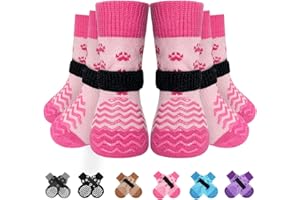 EXPAWLORER 6Pcs Anti Slip Dog Socks to Prevent Licking Paws, Dog Shoes for Winter, Double Sides Dog Boots & Paw Protectors Booties for Hardwood Floors with Grippers Small Medium Large Senior Dogs, XS