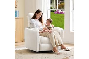 Jocisland Power Rocking Nursery Chair, Oversized Recliner Swivel Glider Chairs for Adults with 2 Pillows, USB & Type-C, Cozy Reclining Armchair Sofa for Living Room, Bedroom, Nursing, White Teddy