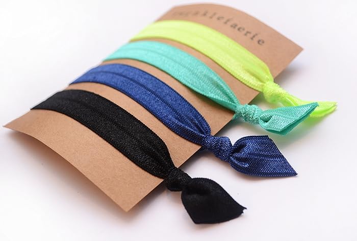 Amazon Com Elastic Hair Ties Black Navy Teal Neon Green Hair