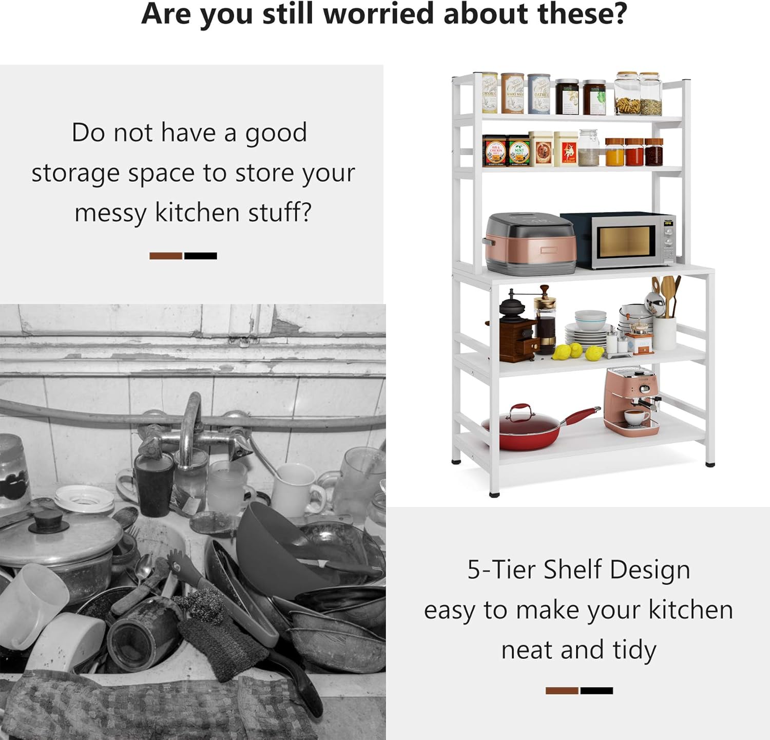 Tribesigns 5-Tier Kitchen Bakers Rack with Hutch, Industrial Microwave Oven Stand, Free Standing Kitchen Utility Cart Storage Shelf Organizer (White) - Standing Baker's Racks