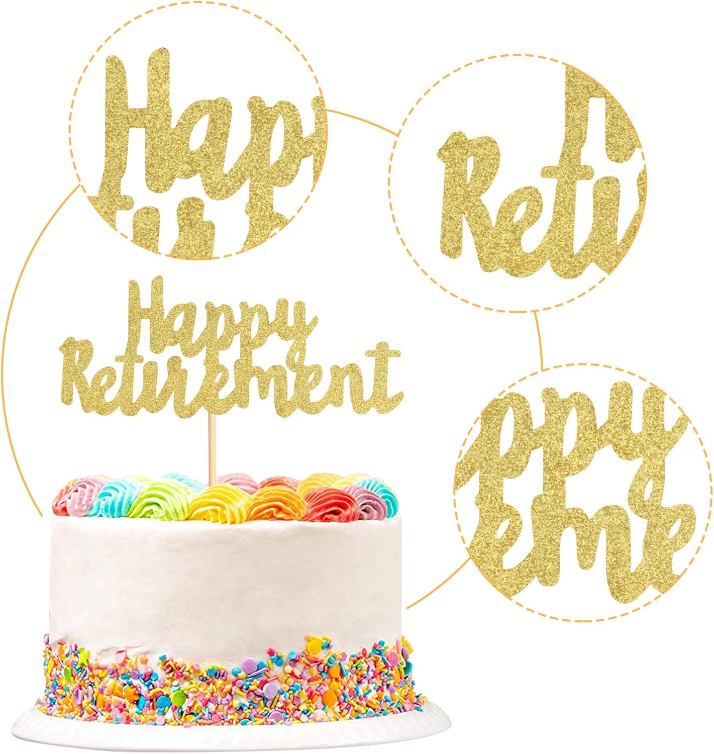 1Pack Gold Glitter Happy Retirement Cake Topper Retirement Cake Decoration Picks for Retired Party Cake Decoration Party Supplies - Image 4