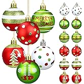 12Pcs 2.36 Inch Christmas Ball Ornaments for Tree, Shatterproof Plastic Glitter Red Green White Xmas Baubles, Hanging Decorations for Christmas Tree, Home Holiday Party Decor