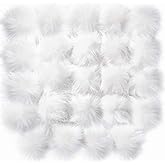 WILLBOND 24 Pcs Christmas White Faux Fur Pom Poms for Hats Faux Fluffy Pom Balls with Elastic Loop 3.15" DIY Knitting Hat Pompoms for Keychains Shoes Scarves Bags Charms Crafts Accessories