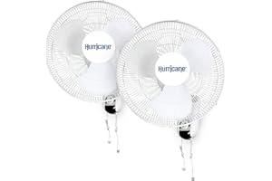 Hurricane Classic 16" Wall Mount Oscillating Fan – Powerful 3-Speed Airflow, Quiet Operation, Adjustable Tilt for Home, Office, and Grow Tents, 2 Pack