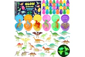 SAYAYA 36 Pack Easter Eggs with Glow in The Dark Dinosaur Figures Easter Basket Stuffers Luminous Plastic Dinosaur Party Favo