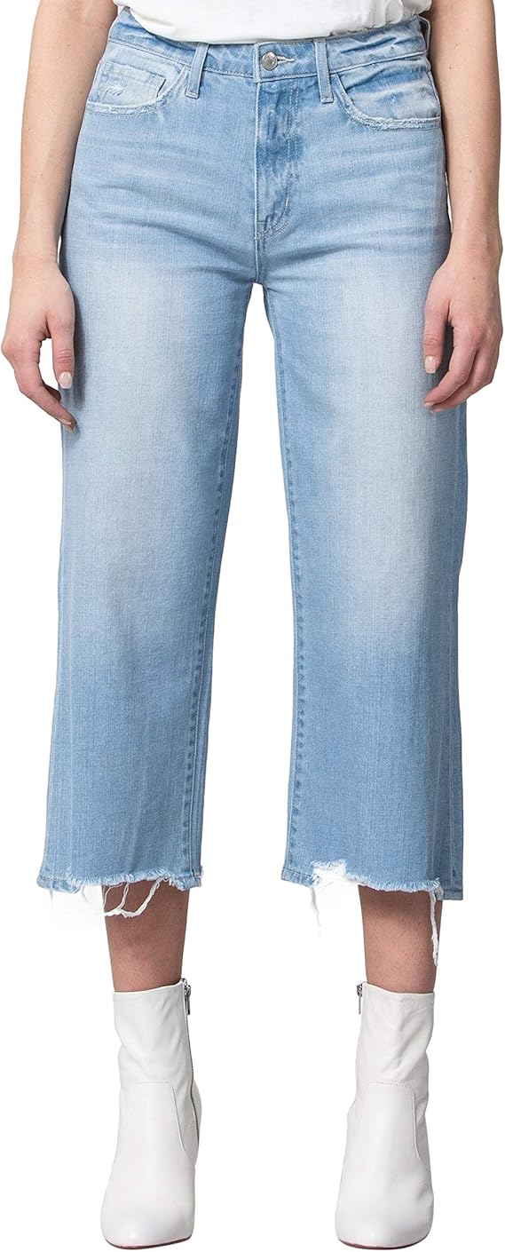 VERVET by Flying Monkey Women's High Rise Crop Wide Leg Jeans, Light