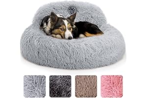 PET JETT PetJett Calming Dog Bed - Donut Dog Beds for Small, Medium, Large Dogs, Anti-Slip & Washable Round Dog Bed - Fluffy Plush Faux Fur Pet Bed, Anti-Anxiety Puppy Bed - 30'' Fits Up to 45 lbs Pets, Grey
