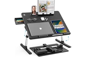 COOPER CASES Cooper Desk PRO - Leather Height Adjustable Lap Bed Desk for Laptop and Writing, Portable Laptop Stand, Foldable Multifunctional Floor Bed Table and Lap Tray (Midnight Black)