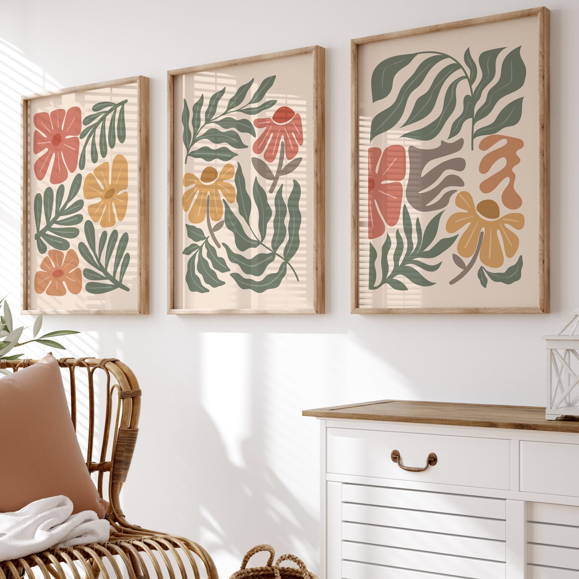 Set of 3 Boho Abstract Flowers Print, Terracotta Prints, Floral Wall Art, Vintage Art Print, Boho Flower Wall Art, Flower Market Poster, A3, A4 (A3)