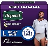 Depend Night Defense Adult Diapers, Incontinence Underwear for Men, Disposable, Overnight, Large, Grey, 72 Count, Packaging May Vary