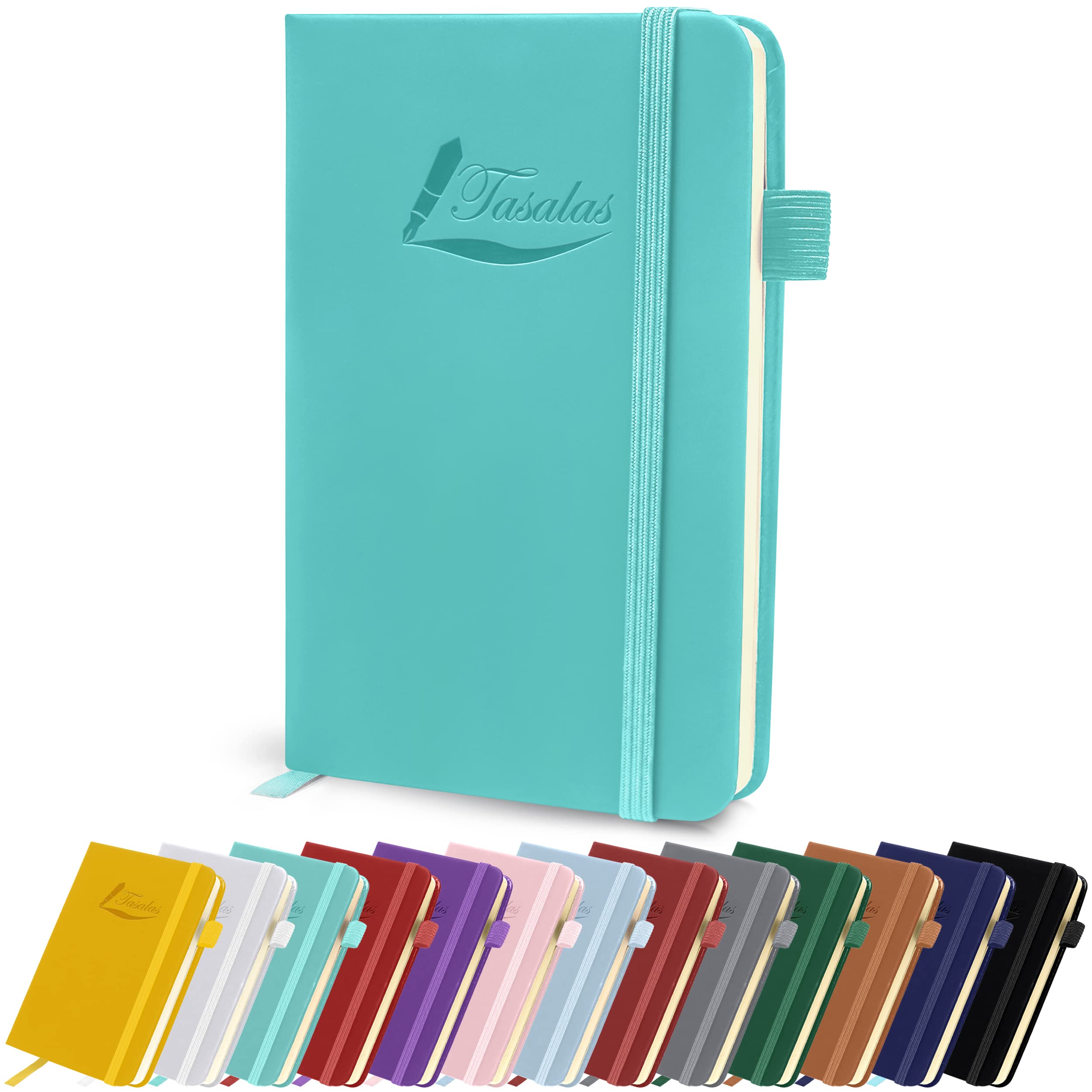Tasalas Pocket Notebook Portable A6 Notebooks with Inner Pocket and Elastic Band - 80 GSM Lined Paper Notepad, 196 Pages (98 Sheets) Soft & Durable PU Leather Cover (Sky Blue)