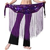 Long Tassel Belly Dance Hip Scarf Shiny Sequins Skirt Wrap for Women, Zumba Yoga Class Belly Dancing Party Costume