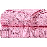 NTBAY 100% Pure Cotton Cable Knit Throw Blanket, Super Soft Warm 51x67 Knitted Throw Blanket for Couch, Sofa, Chair, Bed - Extra Cozy, Machine Washable, Comfortable Home Decor, Pink