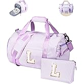 Vogewood Birthday Gifts for Tween, Girls Travel Duffle Bag, Kids Initial Overnight Duffel Bags with Shoe Compartment, Personalized Dance Bag with Cosmetic Pouch, Preppy Stuff (Letter L)