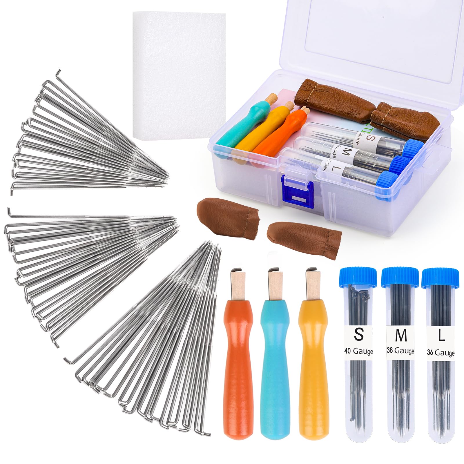 QMNNMA Needle Felting Kit 66 Pcs Felt Needle Tool, Needle Felting Needles with 3 Sizes Wool Felting Needles and Color Wooden Handle Holder,Felting Needle Mat for Crafts Making