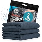 Chemical Guys, Workhorse Plush Microfiber Towels, 16 x 16 in, Black, 3 Pack | Plush, scratch-free black towels for washing, drying and detailing cars, home and pets, durable and reusable