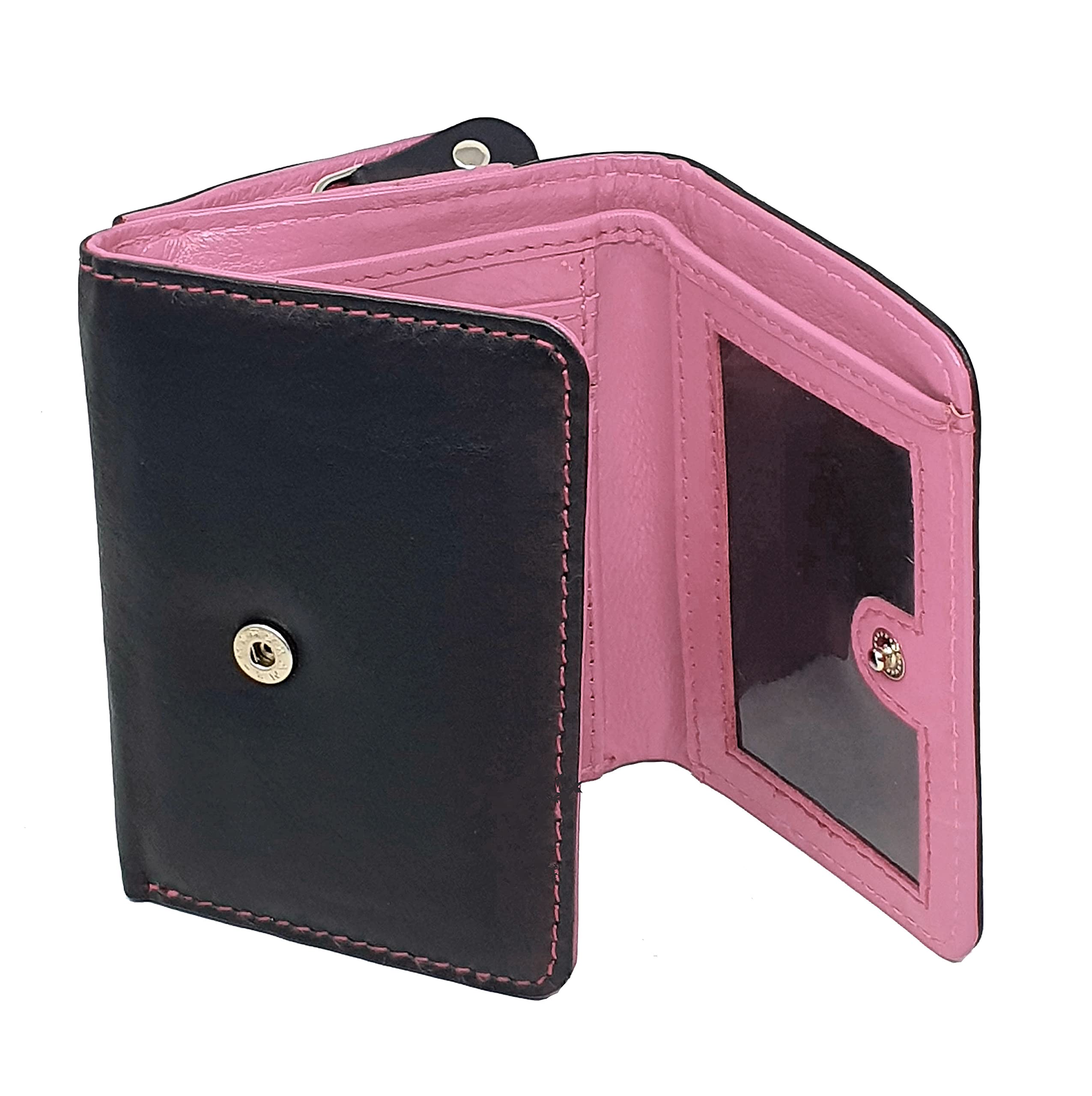 STARHIDE Ladies Small Purse, Women RFID Blocking Compact Genuine Leather Wallet with Zip Around Coin Pocket, Gift Boxed 5555 (Black Pink) — image 1