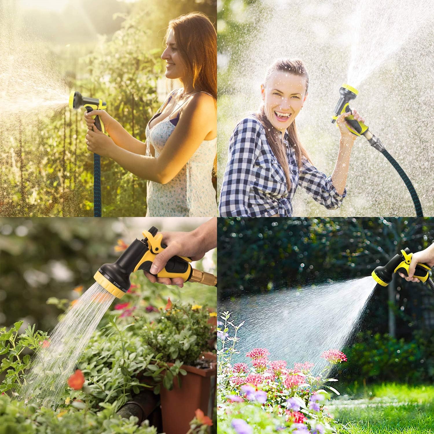 FIENVO 75 ft Upgraded Expandable Durable No-Kink Flexible Garden Water Hose Set with Extra Strength Fabric Triple Layer Latex Core, 3/4" Solid Brass Connectors 9 Function Spray Hose Nozzle : Garden & Outdoor