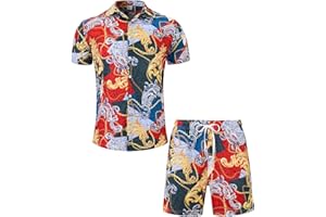 Adovigo Mens Button Down Shirts and Shorts Set Luxury Barocoo Outfits Tracksuits for Men