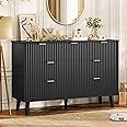 VIAGDO Fluted Dresser for Bedroom with 7 Drawers, 47.2'' Wide Mid Century Modern Fluted Dressers & Chests of Drawers with Gold Metal Handles, Black Organizer Storage Cabinet for Closet, Entryway