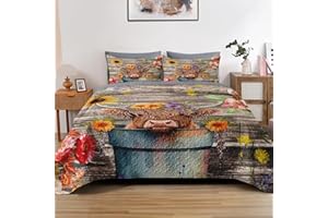 Pamnest Quilt Set Full/Queen Size, Flower Highland Cow 3 Pcs Soft Bed Cover Bedding Set for Kids and Adults, Cute Happy Cartoon Lightweight Bedspread Coverlet with Pillow Sham for All Season