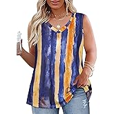 Plus Size Tanks Women Summer Top V Neck Sleeveless Top Loose Fit Tee Workout Shirts
