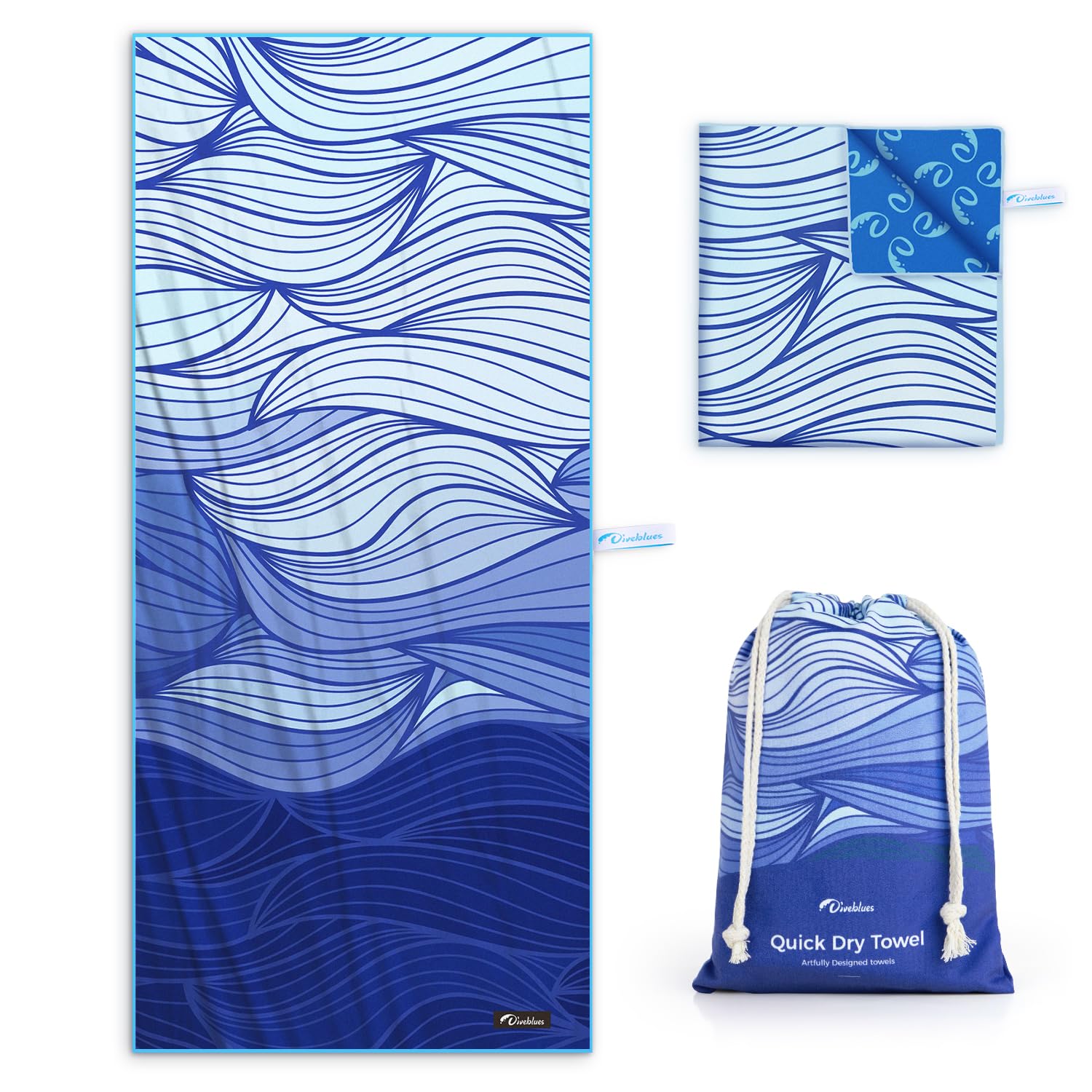 Diveblues Microfiber Beach Towel Fast Drying, Extra Large 79" x 57" Sand Free Beach Towel Super Lightweight Towels for Swimming Pool, Camping, Picnic, Yoga Gym Sports