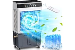 RISEON Swamp Cooler, 3800CFM 3-in-1 Evaporative Air Cooler with 7.6Gal Water Tank, 120° Oscillation, 3 Speeds 3 Modes, 12H Timer, Remote, 4 Ice Packs, Portable Air Conditioner for Indoor＆Outdoor