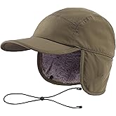 Home Prefer Mens Faux Fur Trapper Hat Waterproof Visor Fleece Lined Winter Baseball Cap Earflaps Hunting Hat for Men