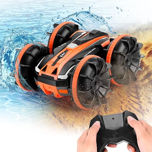 Qinycon Amphibious RC Car Remote Control Boat for Kids, 4WD