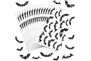 AnyDesign 300Pcs Halloween Bat Labels Stickers 15 Sheet Self-Adhesive Black Glitter Bat Pattern Decals for Halloween Greeting Cards Invitation Envelope Sealing Gift Wrapping Supplies