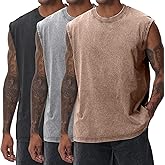 Yimoon Mens Tank Tops Workout Sleeveless Shirts Cotton Acid Wash Tees Loose Gym Muscle Shirts
