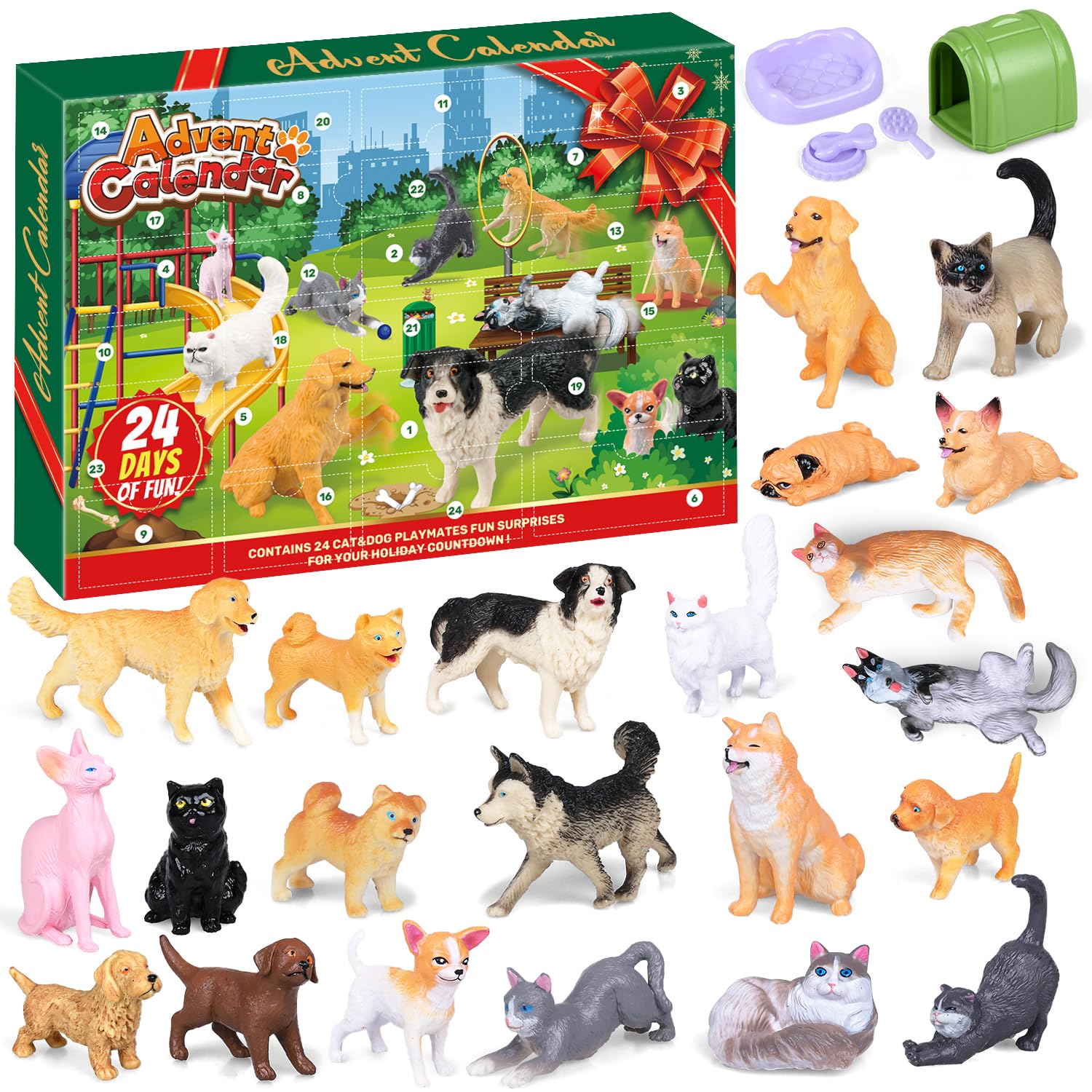 iZoeL Dog and Cat Advent Calendar 2025 for Kids Boys Girls Toddlers Dog Advent Calendar for Puppy Lover Cat Lover Grandson - 24 Days Countdown Animal Figures Playset 2 3 4 5 6 7 Year Old — image 1