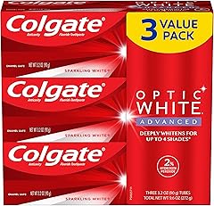 Colgate Optic White Advanced Teeth Whitening Toothpaste, 2% Hydrogen Peroxide Toothpaste, Sparkling White, 3.2 Oz, 3 Pack