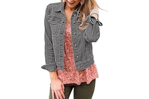 LookbookStore Women's Basic Long Sleeves Button Down Fitted Denim Jean Jackets