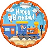 Treasures Gifted Officially Licensed Blippi Dessert Plates Vehicle 8ct - 7in Blippi Party Plates - Blippi Birthday Party Supplies - Blippi Paper Plates - Blippi Plates - Blippi Party Supplies