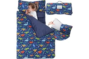 E1F1NN DOT Toddler Nap Mat with Detachable Pillow & Blanket - Soft Plush Minky Fleece Kids Sleeping Bag for Daycare, Preschool & Travel - Portable Roll-Up Design with Carry Handle - Boys Girls Ages 3+