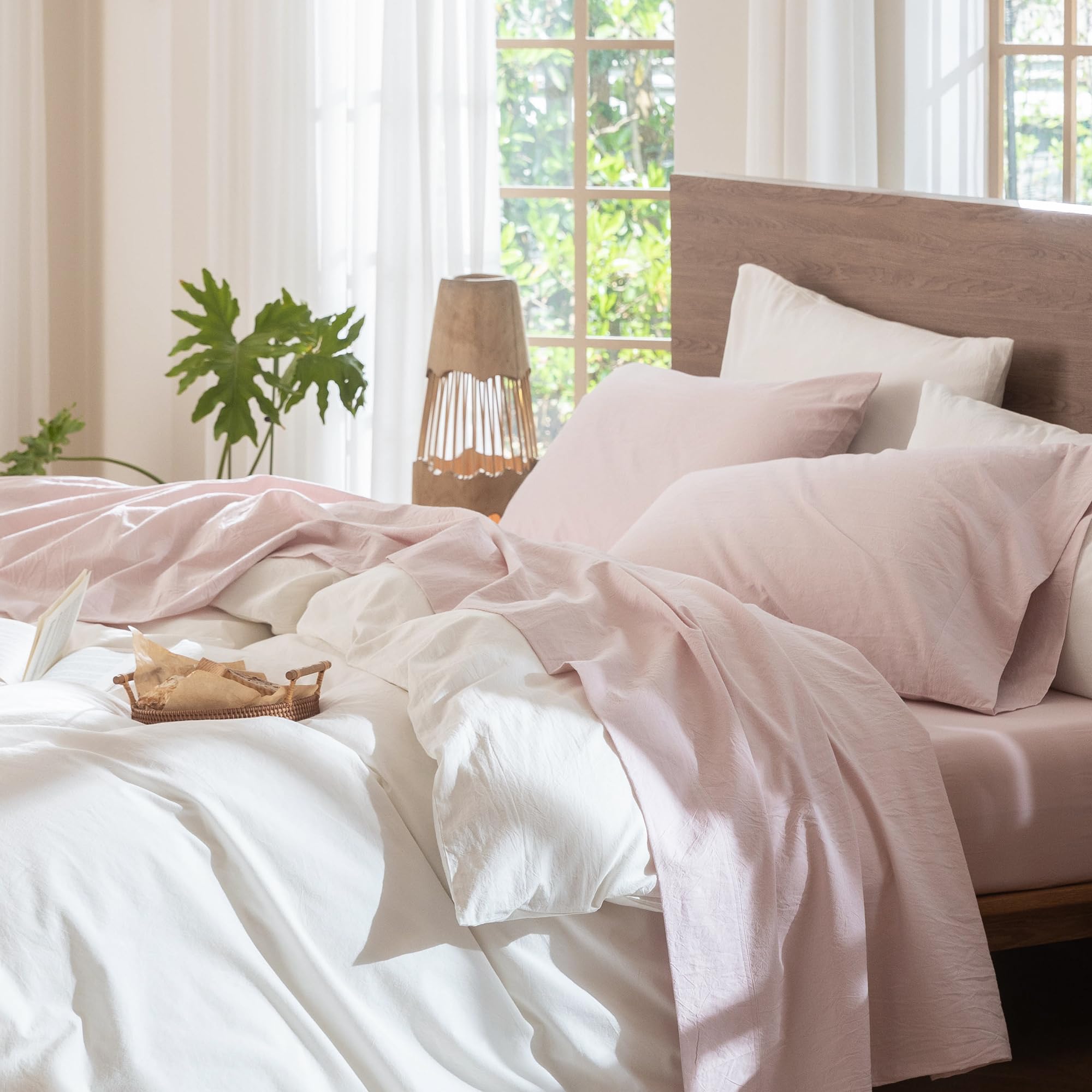 Photo 1 of ***MISSING PARTS***
MooMee Bedding Sheet Set 100% Washed Cotton Linen Like Textured Breathable Durable Soft Comfy (Heathered Greyish Pink, King)