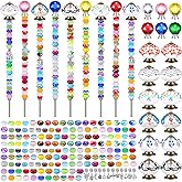 Hicarer 248 Pcs DIY Fairy Wand Kit Beaded Stakes with 12 Threaded Rod Nuts 6 Crystal Stopper Top 6 Ceramic Pumpkin Mushroom Top 212 Diamond Bead 12 Silver Glass Pendant for Outdoor Garden Decoration