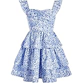 RoseSeek Girl's Floral Summer Dress Ruffle Shirred High Waist Ruched Sweetheart A Line Spring Dress