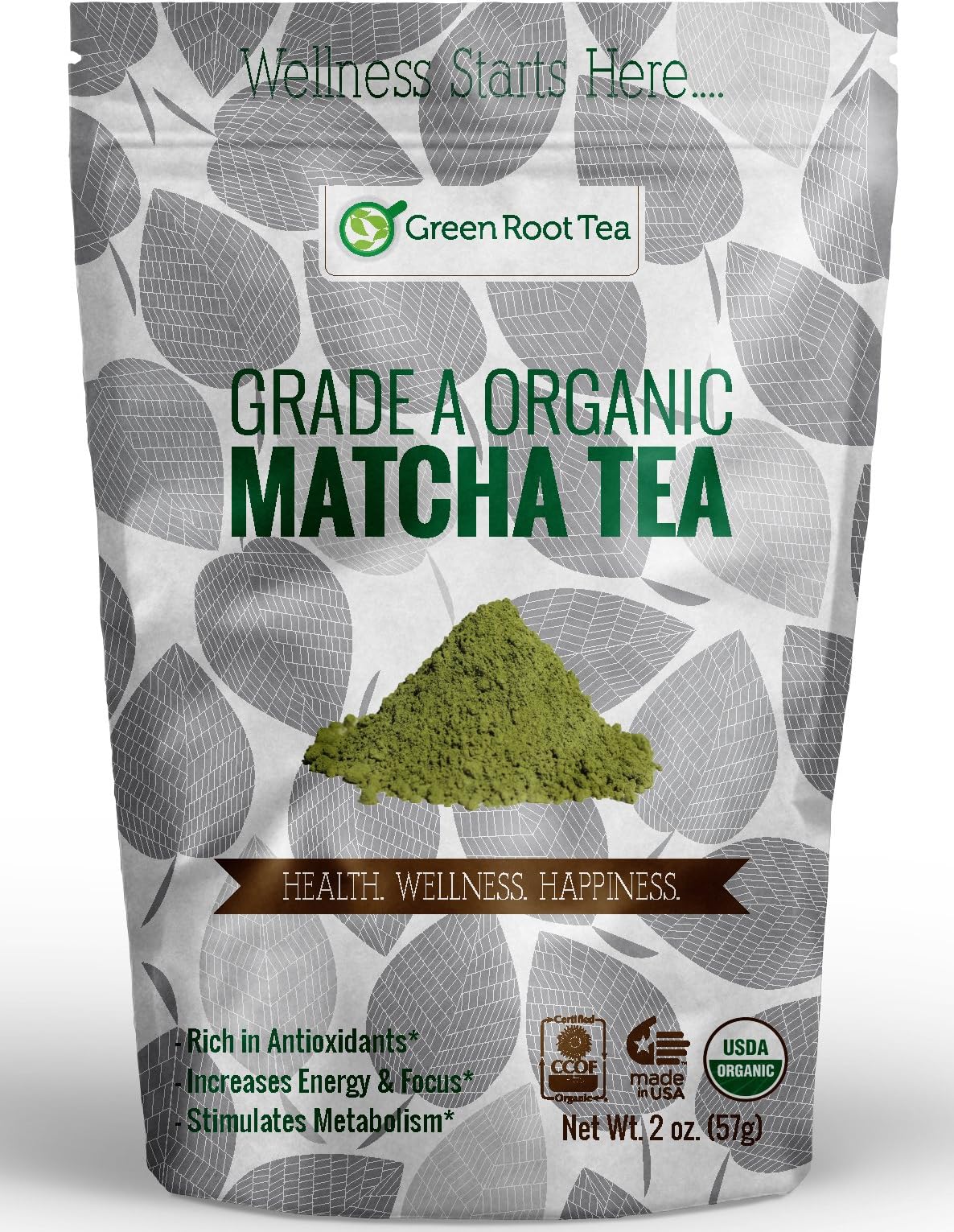 Organic Matcha Tea - Authentic Powdered USDA Grade A Green Tea - Perfect for Smoothies, Lattes, and Baking - Green Root Tea (2 OZ. Bag)