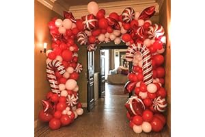 Bonropin Christmas Balloon Arch Kit - Red White Balloons, Candy Balloons, Red Star Foil Balloons, Candy Cane Foil Balloons, Box Foil Balloons for Xmas Balloon Garland Kit Christmas Party Decorations