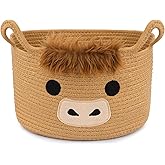 Hkojewp Oval Highland Cute Cow Basket for Nursery, Large Woven Gift Basket, Shelves Rope Cotton Storage Bins for Gifts Empty, Baby Shower Blanket with Handles,Towel Burr Decorative, 13"D x 8"H in