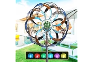 JKIMK Wind Spinners for Yard and Garden Large-Wind Sculptures & Spinners-Metal Yard Kinetic Wind Spinner Art 75 in Multi-Color Led Glass Ball for Patios Parks Sidewalks Backyard Lawn Decorations