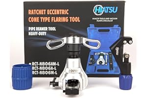 HIATSU 45-Degree Heavy Duty Ratchet Eccentric Flaring Tool Kit for Copper Tubing - 1/4-3/4 with Durable Steel Alloy & Forged Iron Cone, Includes Clamp, Cutter, Deburrer, Manual & Storage Case
