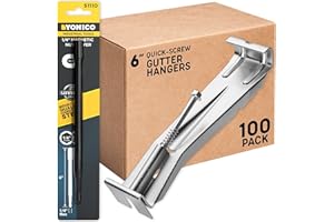 BULDER Quick Screw 6 Inch Gutter Hangers - 100 Pack - Gutter Brackets 6 Inch with Bonus 6 Inch Drill Bit - Hidden Bracket Clips with Pre-Assembled Screw - Fix Sagging Rain Gutters